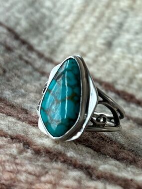 Turquoise Teardrop Sterling Silver Ring - Blue Turquoise